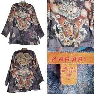 Harari Button Down Shirt Blouse Silk Women’s Size Large L Multicolor Floral